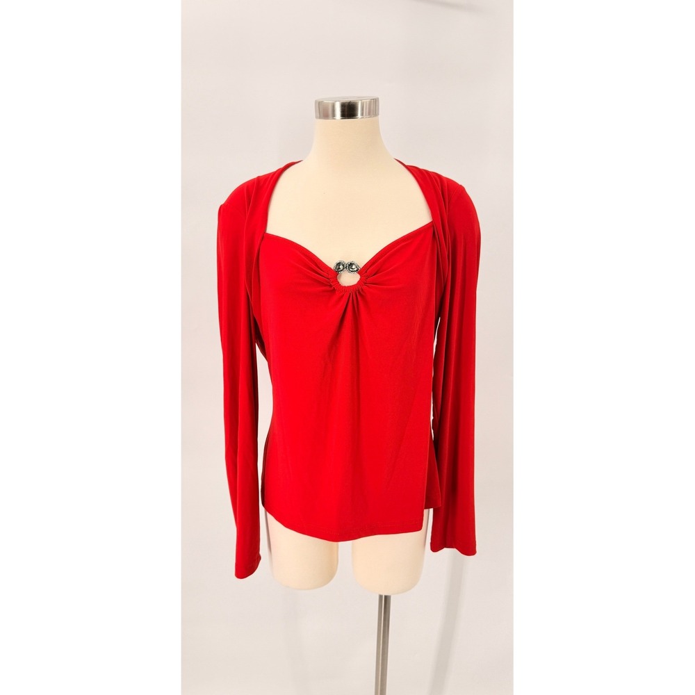 Lana Lee Embellished Layered Top Women Large Red Rhinestone Shrug Sweetheart